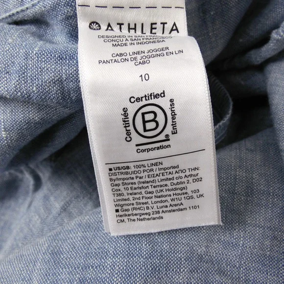 Athleta Blue Linen Blend Drawstring Zip Pocket Jogger Pants Women Size 10‎ - Picture 11 of 12
